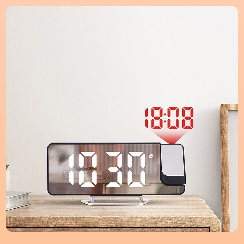 Rotating Projection Alarm Clock with Digital Temperature Display Mirror Colorful LED Table Clock 12H/24H Bedside USB Clock