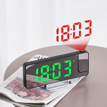 Rotating Projection Alarm Clock with Digital Temperature Display Mirror Colorful LED Table Clock 12H/24H Bedside USB Clock